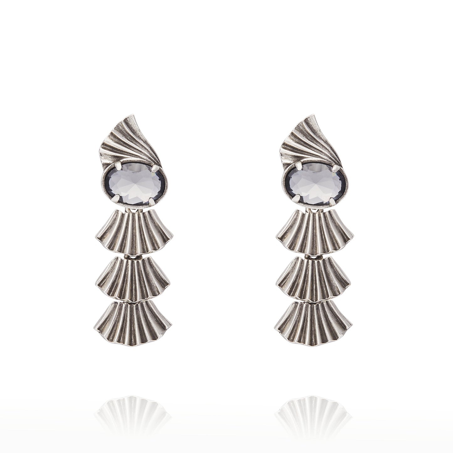 Milano Oval Drop Earring - Black Diamond Silver