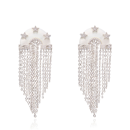 Miranda Fringe Earring White Mop - Silver