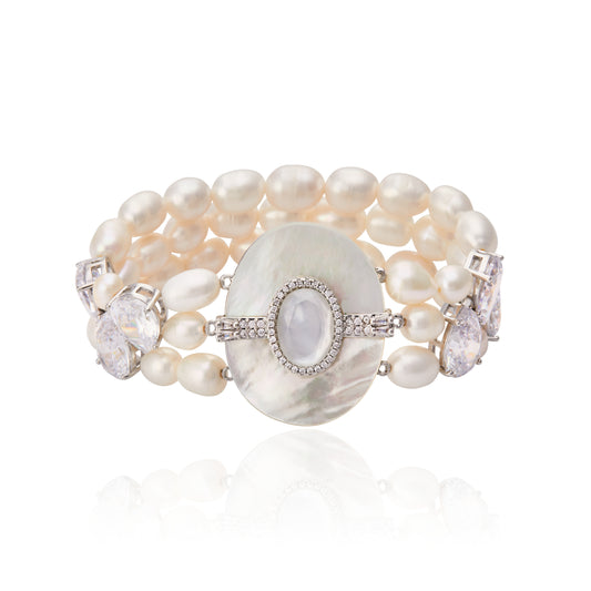 Rosa Pearl Bracelet White Mop - Silver