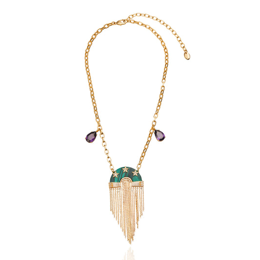 Miranda Fringe Necklace Malachite