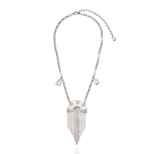 Miranda Fringe Necklace White Mop - Silver