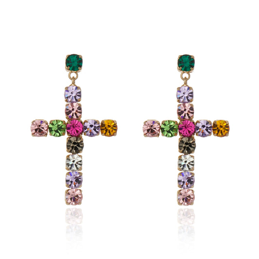 Dazzling Cross Earring Multigold