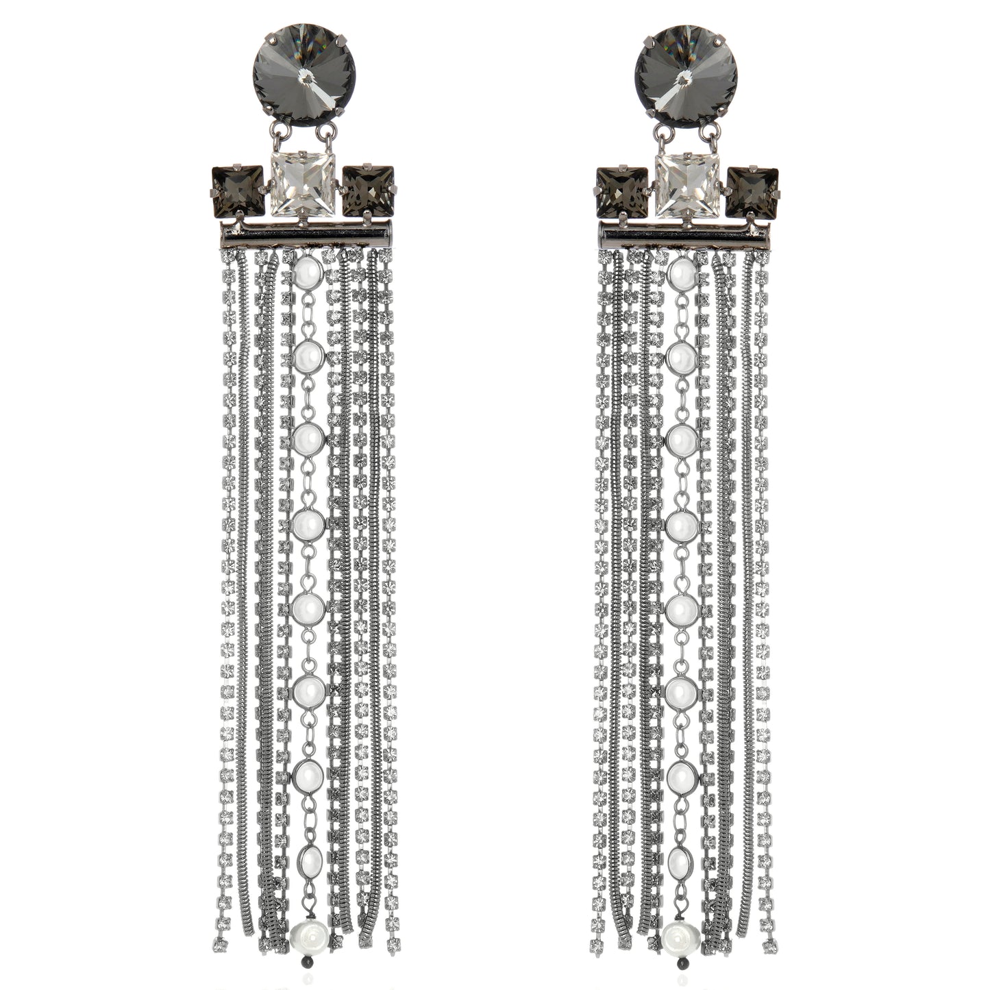 Girandole Earring Black Diamond Silver