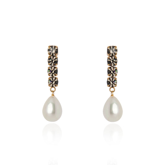 Princess Pearl Earring Black Diamond Gold