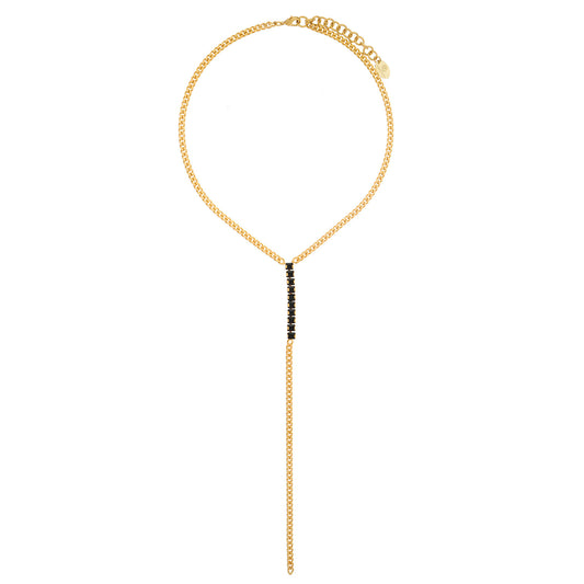 Amelia Crystal Lariat - Black Gold