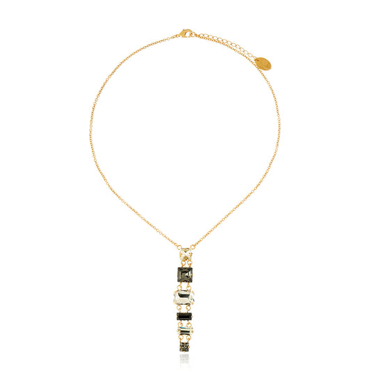 Ariana Drop Necklace - Crystal Black Diamond Gold