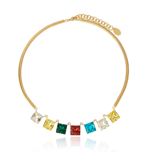 Emma Crystal Necklace - Multi Gold