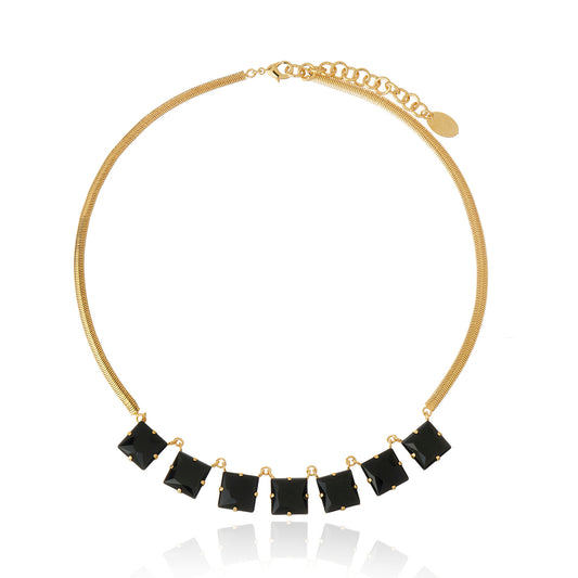 Emma Crystal Necklace - Black Gold