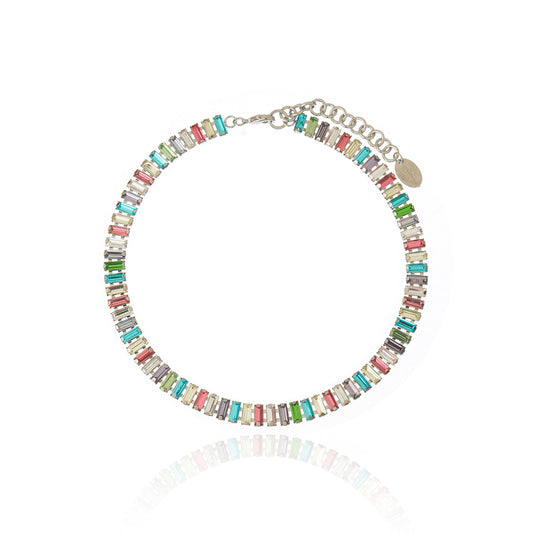 Erica Crystal Necklace - Multi color Silver