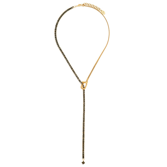 Valentina Crystal Lariat - Black Diamond Gold