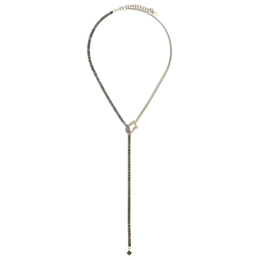 Valentina Crystal Lariat - Black Diamond Silver