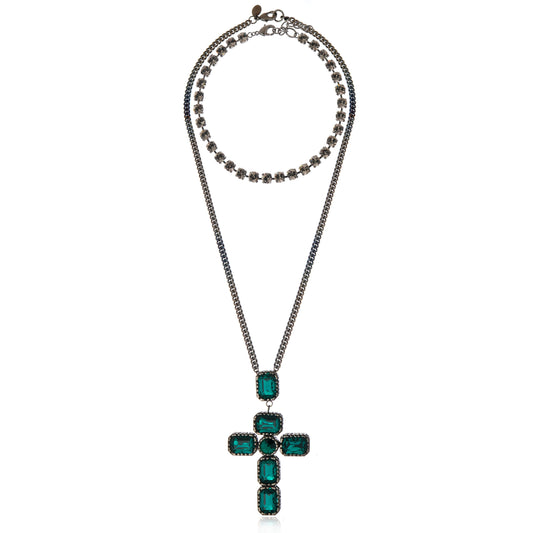 Cross Necklace Black Emerald