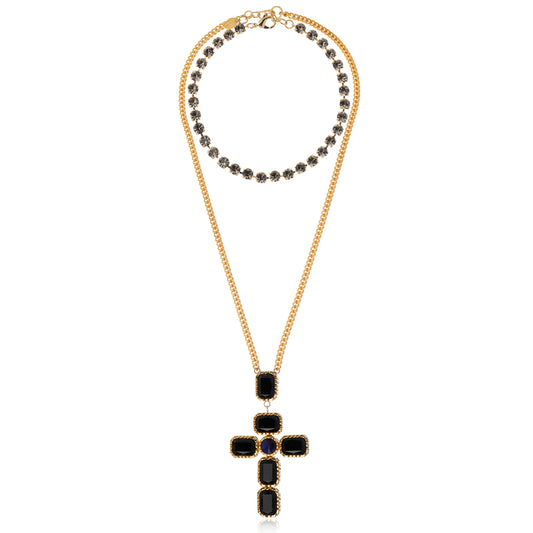 Divine Cross Necklace Black