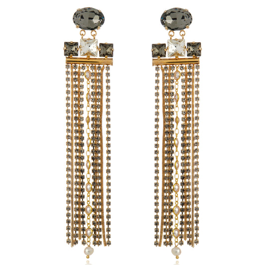 Girandole Earring Black Diamond Gold