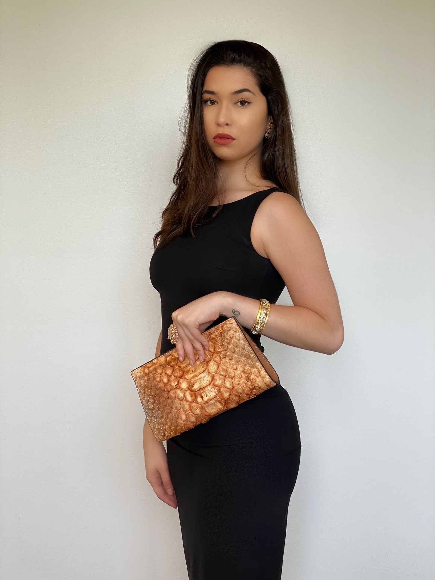 Emilia Clutch - Orange/Beige