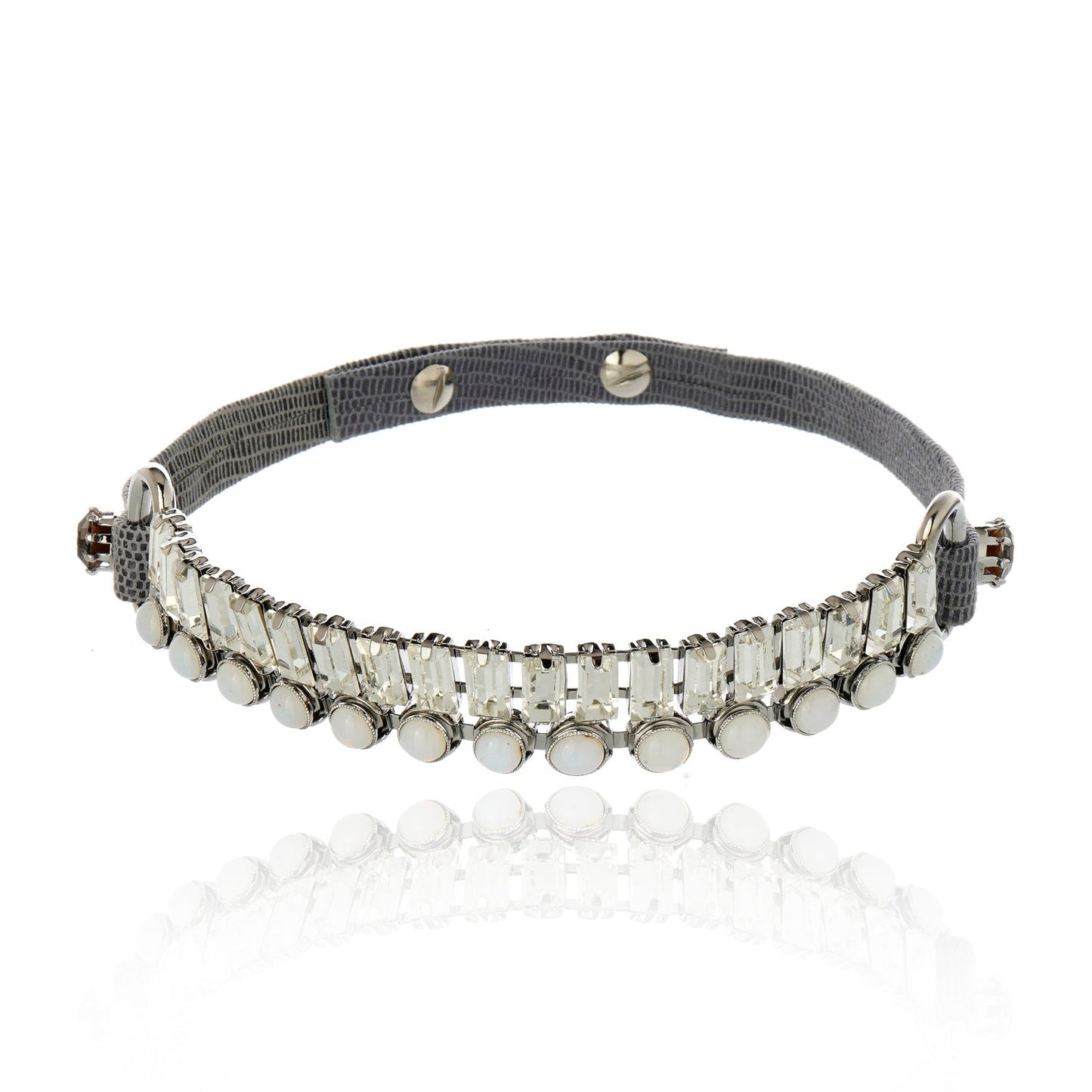 Cabochon Leather Choker Silver