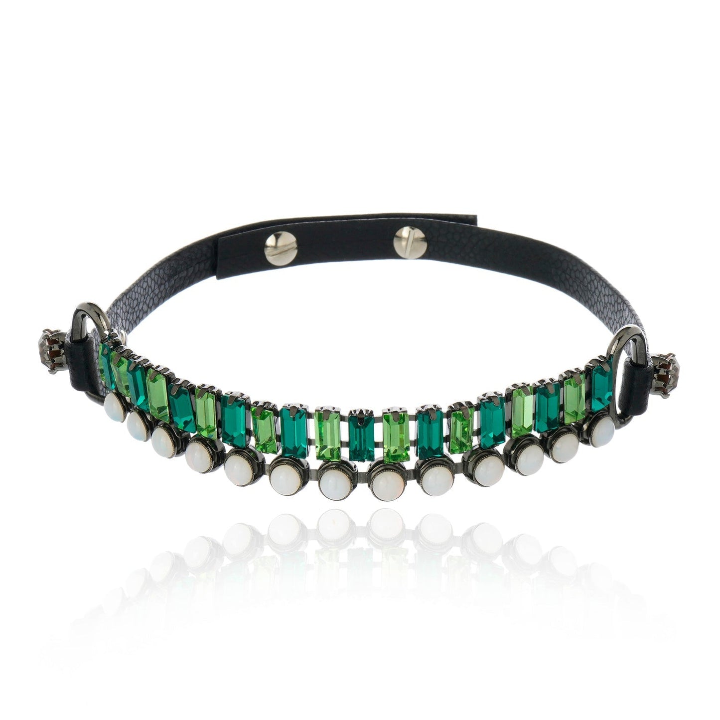 Cabochon Leather Choker Emerald